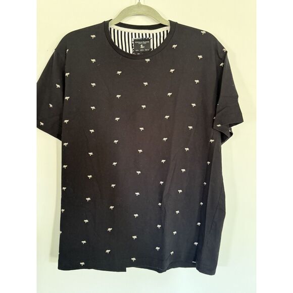 Denim & Flower Ricky Singh Palm Tree Shirt Sz Large Black/White Trees Short Slee - Picture 1 of 3